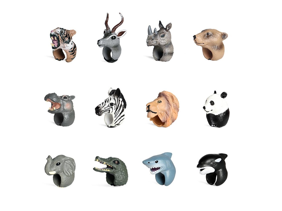 Fantoches de dedo 3D de animais selvagens: elefante, panda e tigre - Brinquedos educativos para crianças.