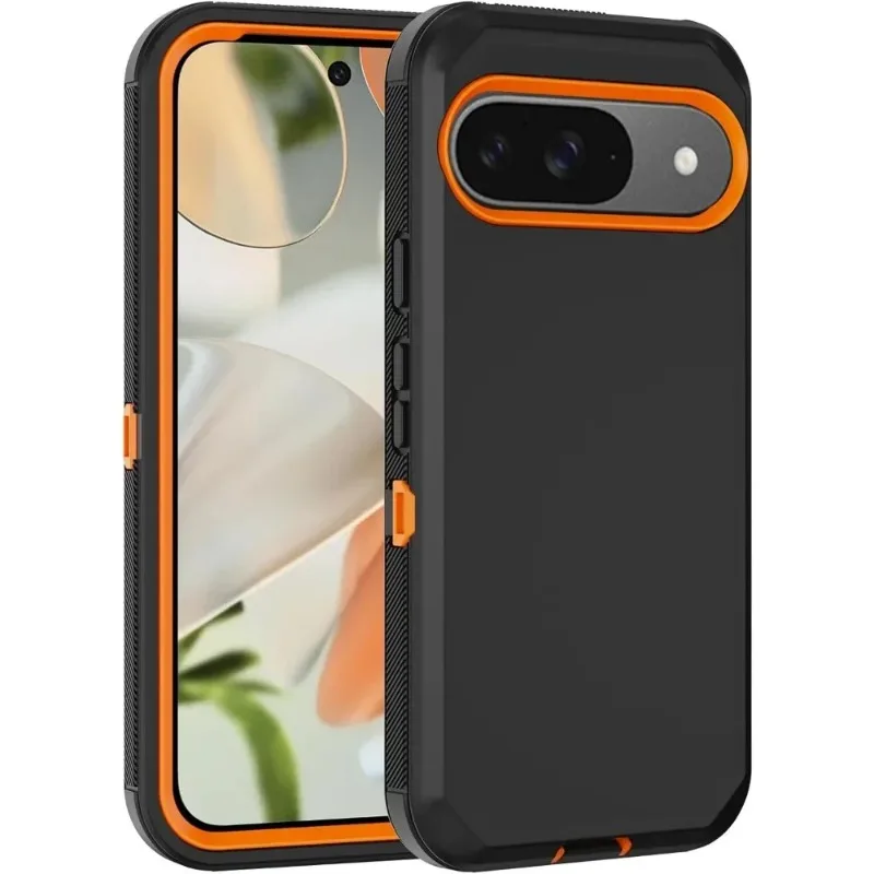 (preto/laranja, Google Pixel 9a) Capa Protetora Fosca Resistente A Impactos, À Prova De Choque, Robusta E Durável.