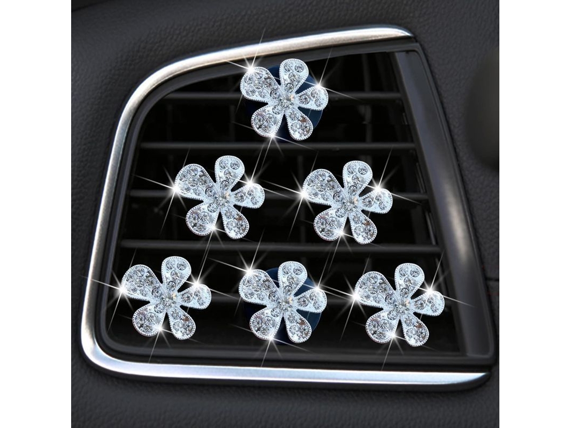 Clipes de Ar Condicionado Bling Flower, 6 Peças Aromatizantes de Margarida com Strass para Carro