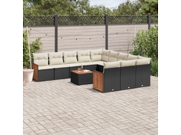 Vidaxl 12 Pcs Conjunto De Sofás De Jardim C/ Almofadões Vime Pe Preto