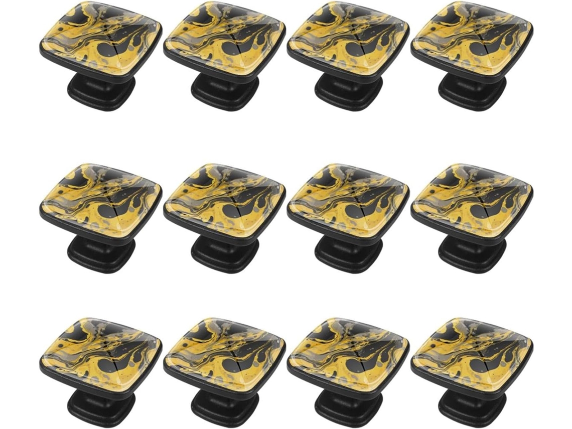 Puxadores Quadrados Para Armários De Cozinha, Puxadores Para Armários E Gavetas, 12 Peças, Mármore Preto, Amarelo E