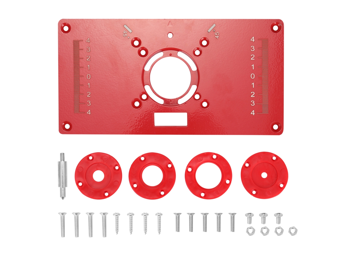 Placa de inserção multifuncional para mesa de tupia, bancada de alumínio para marcenaria com 4 ferramentas circulares, máquina de gravação