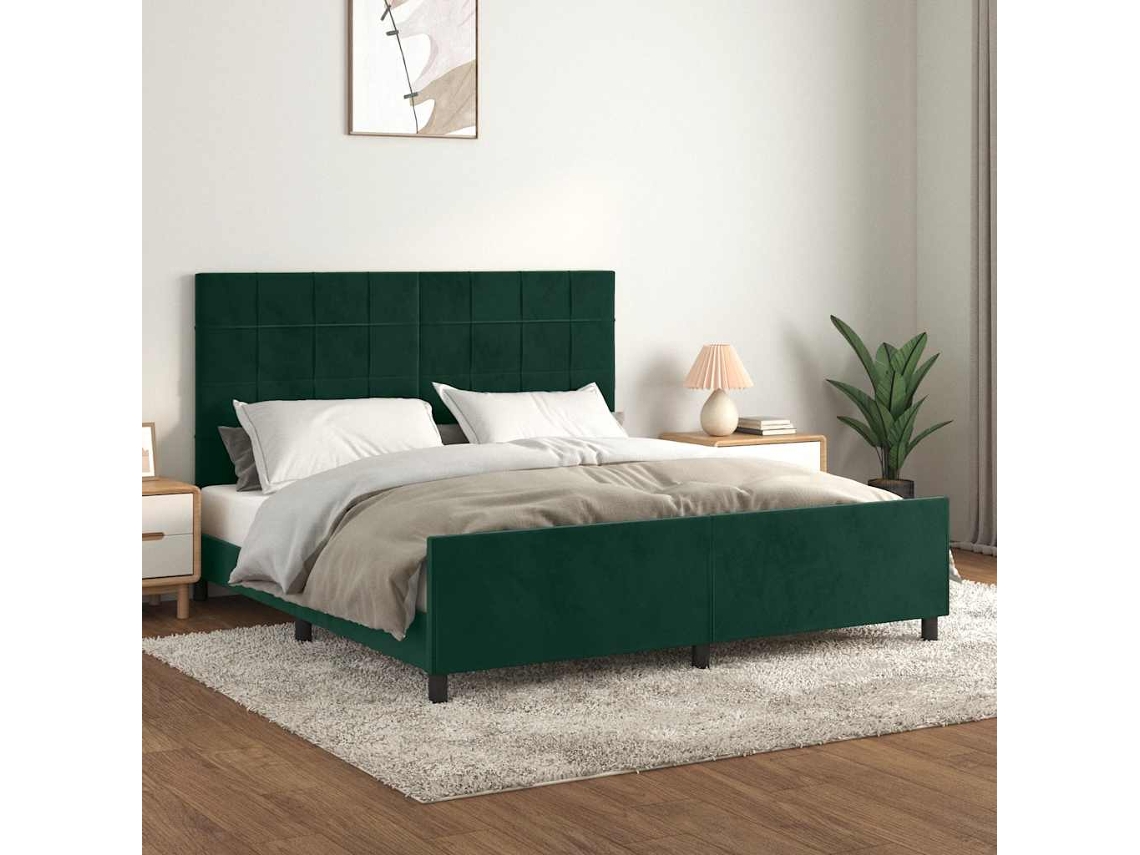Vidaxl Estrutura De Cama C/ Cabeceira 180x200 Cm Veludo Verde-escuro