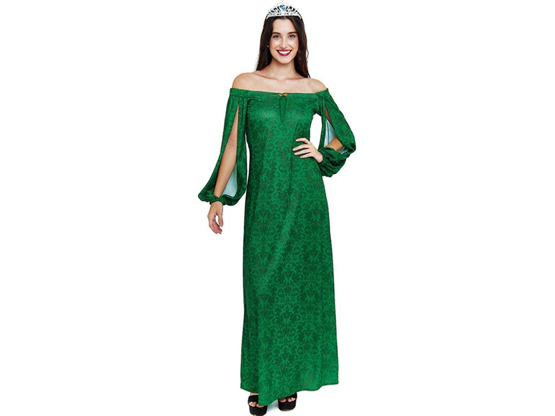 Fato de senhora medieval verde estampado para mulher