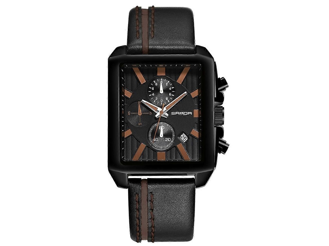 Relógio Sanda 5003 Three Eye De Seis Pinos, Multiuso, Esportivo, Masculino, Com Pulseira De Couro, Resistente À Água, Quartzo (preto)