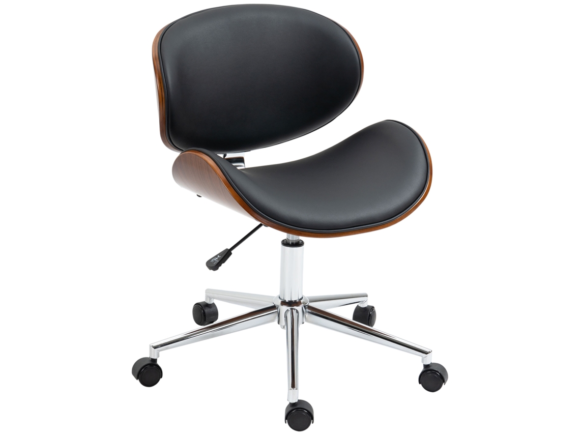 Cadeira Escritória 360° 53x53x77-87 Cm Vintage Swivel Alt.ajustável Madeira Estafamento Sintético