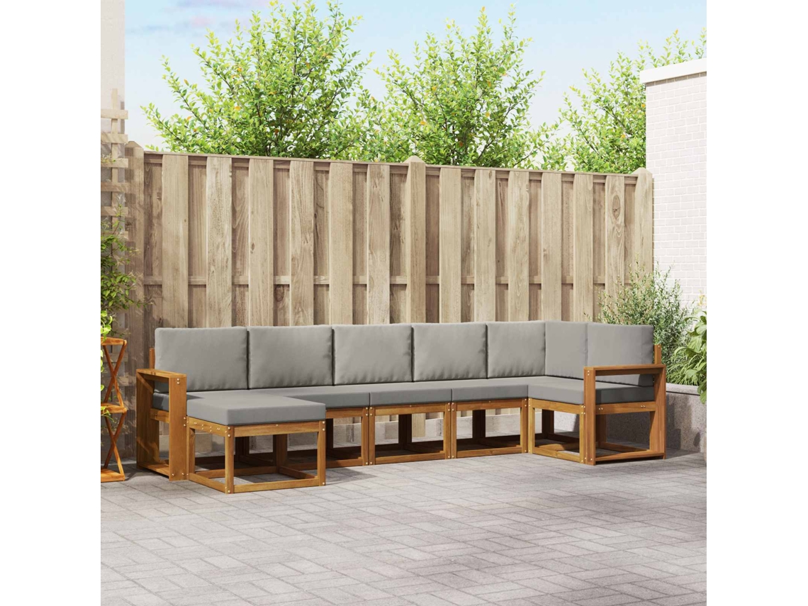Vidaxl Conjunto De Sofás Para Exterior 7 Pcs Cinza Natural E Claro