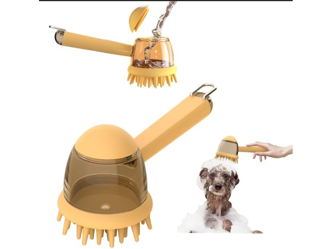 Escova De Banho Para Cães E Gatos - Com Dispensador De Champô Integrado - Escova Facial De Massagem Com Cerdas Longas E Curtas