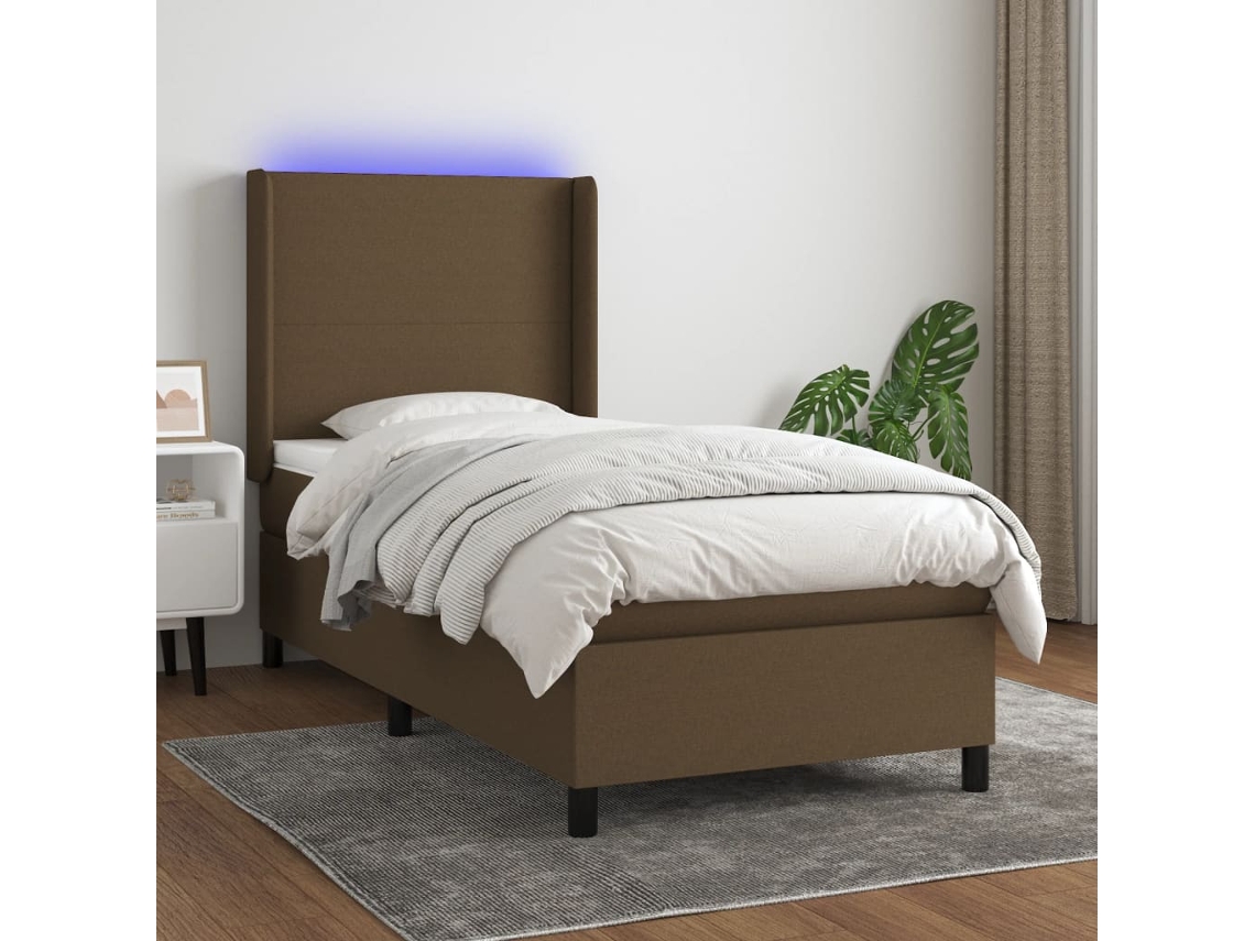 Vidaxl Cama Box Spring C/ Colchão/led 90x190 Cm Tecido Castanho-escuro
