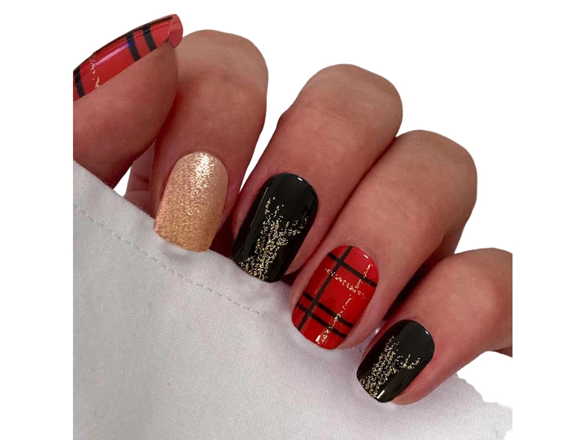 Unhas Postiças Curtas Red Press Decorativas De Natal 24pcs Unhas Quadradas Falsas Para Mulheres E Meninas