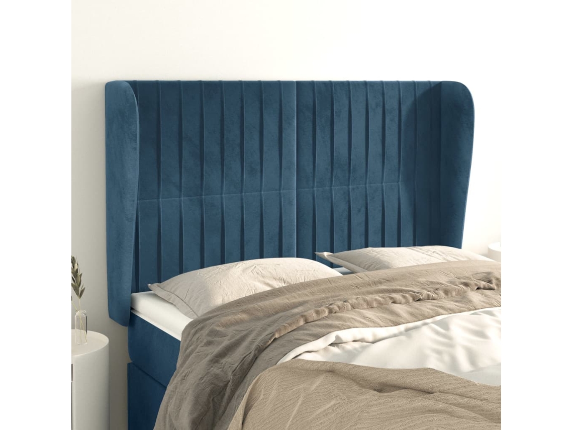 Cabeceira Camapainel De Cabeceira C/ Abas Veludo 147x23x118/128 Cm Azul Escuro Lovely Home