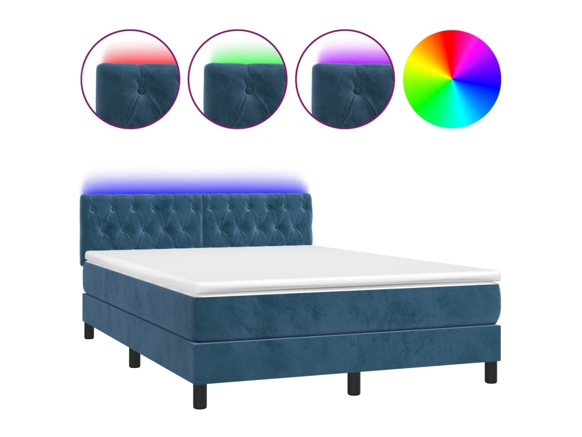 Cama Box Spring com Colchão LED Veludo Azul Escuro MAISON EXCLUSIVE (140x190 cm)
