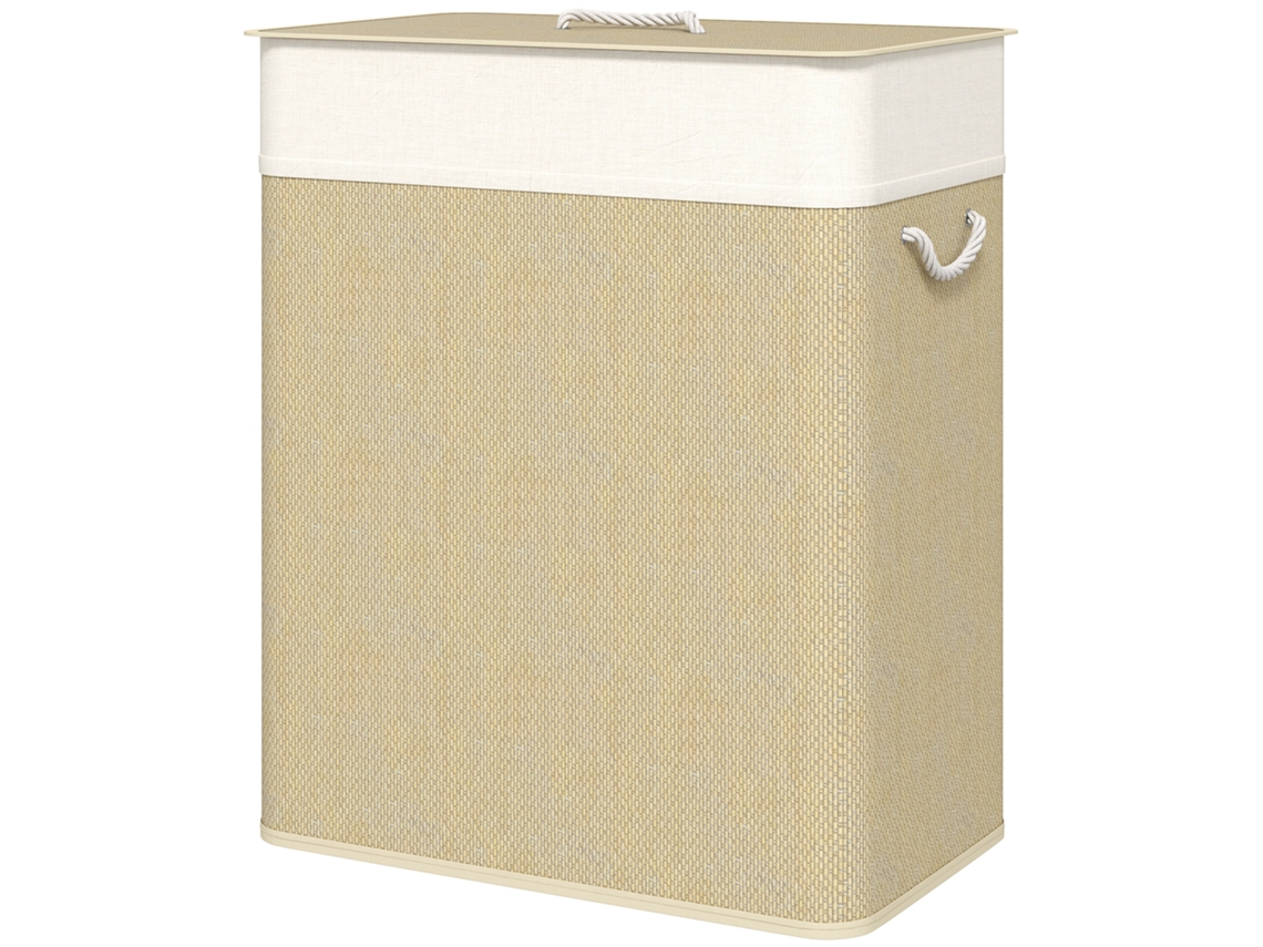 Cesto Roupa Dupla com Tampa 100l (bambu, Cabos Corda)