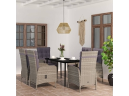 Vidaxl 7 Pcs Conjunto De Jantar P/ Jardim C/ Almofadões Cinza E Preto