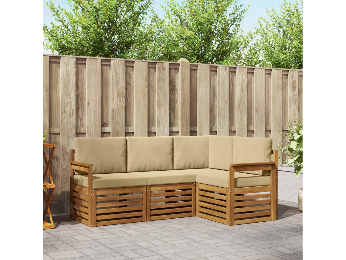 Vidaxl Conjuntos De Sofás Com Almofada 4 Pcs Natural E Bege