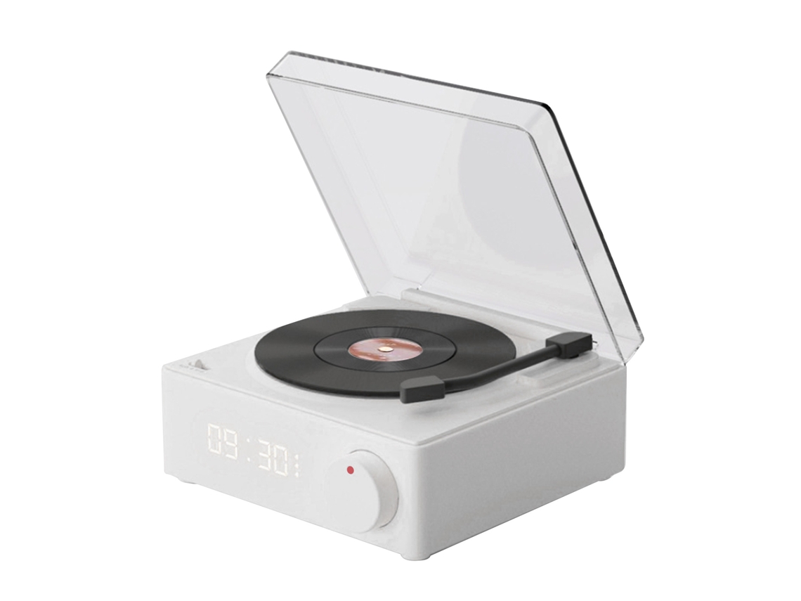 Toca Discos Bluetooth Alto Falante 3 Modos Hifi Som Estéreo Portátil Sem Fio Toca Discos Alto Falante Despertador Para Quarto Branco