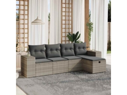 Vidaxl 5 Pcs Conj. Sofás Jardim C/ Almofadões Vime Pe Cinzento-claro