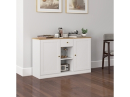 Buffet Branco 120×35×75,2cm Com Uma Gaveta, Duas Portas E Dois Espaços Abertos Ideal Para Cozinha E Sala