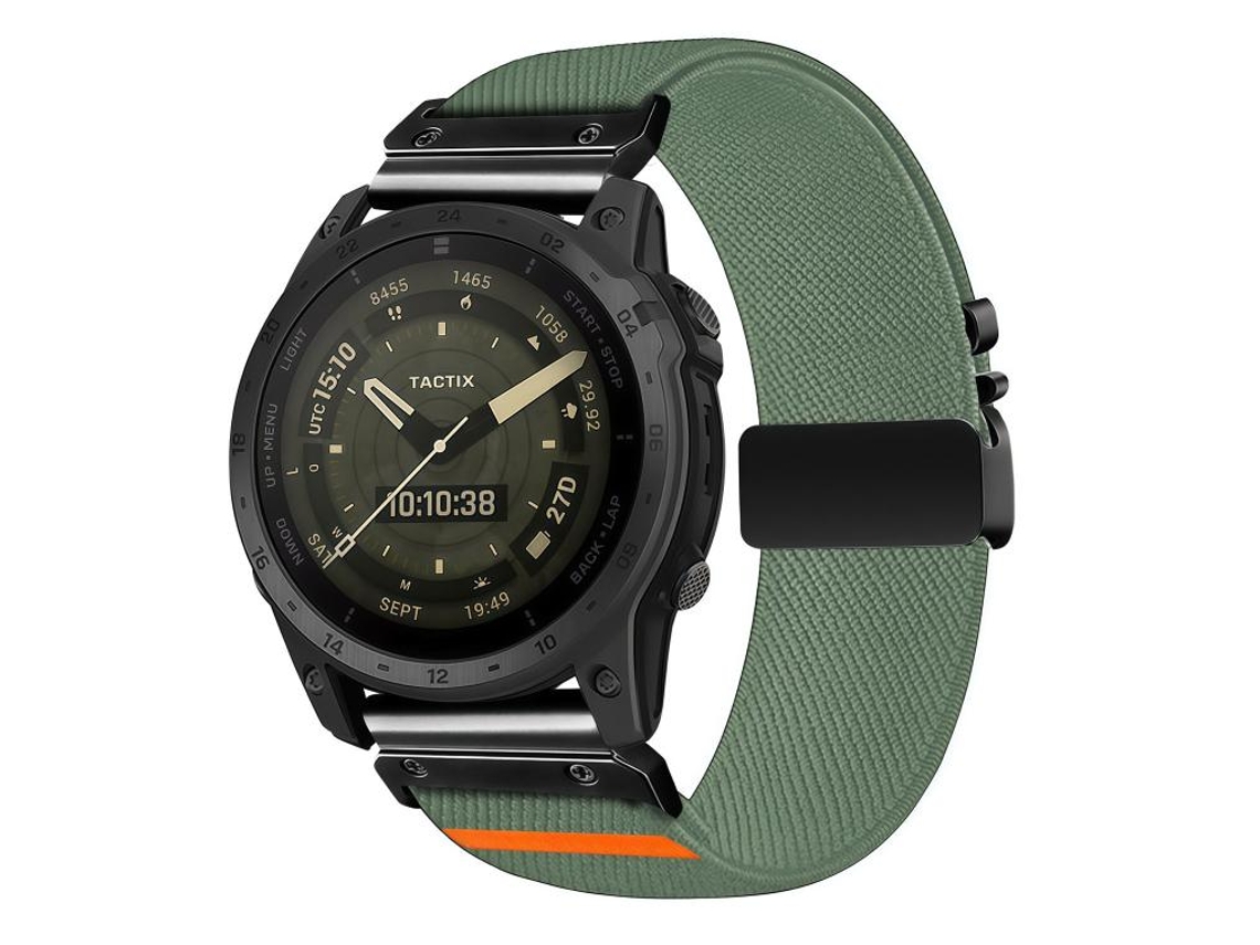 Bracelete para Garmin nylon elástico trama diagonal com fivela de paraquedas verde agulha de pinheiro (22mm)