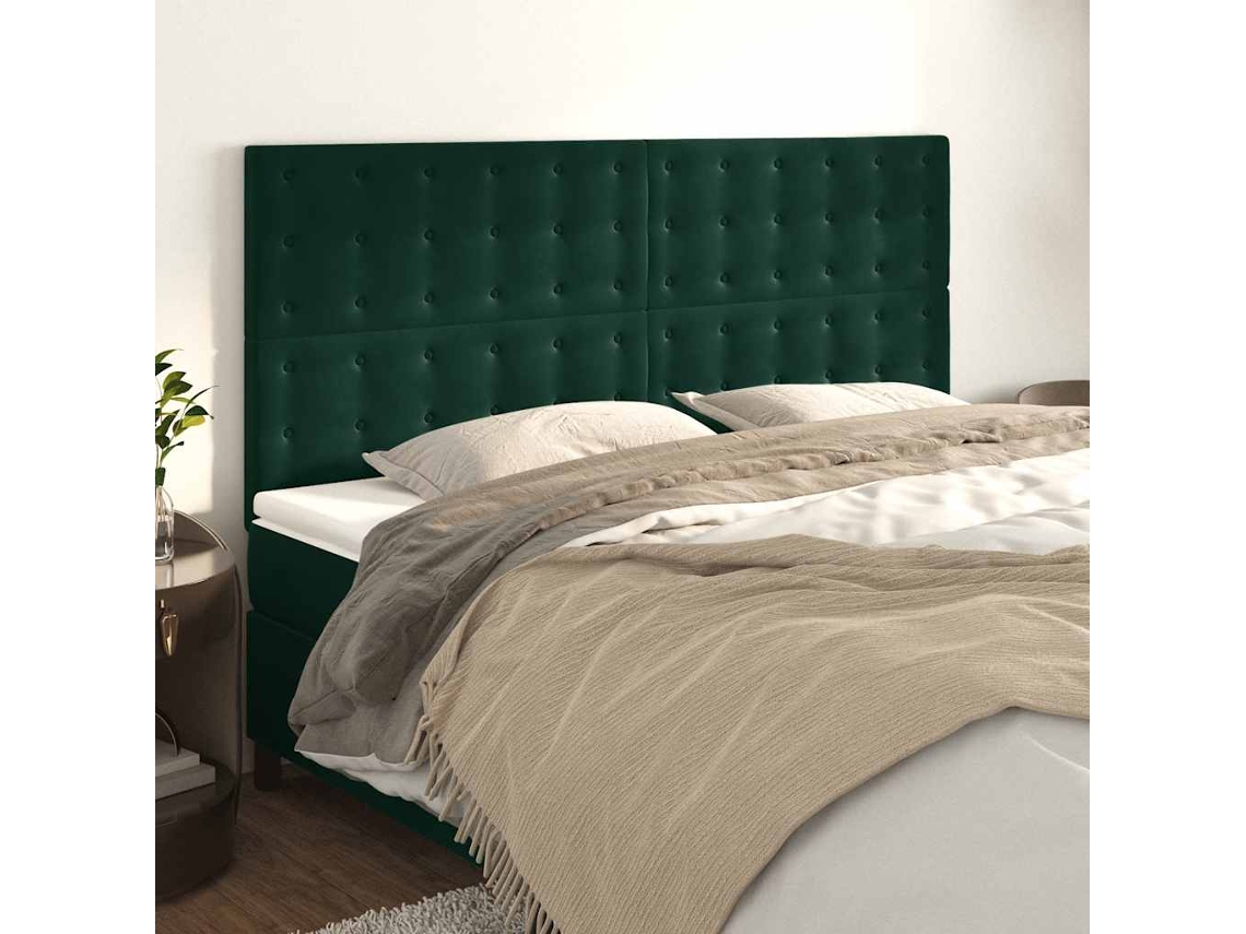 Vidaxl Cabeceira Verde Escuro 200x5x118/128 Cm Veludo