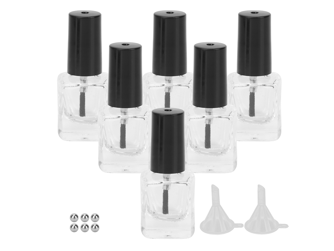 6pcs Botellas De Vidrio Vacías Para Esmalte De Uñas Con Cepillos, Embudo Y Bolas De Acero