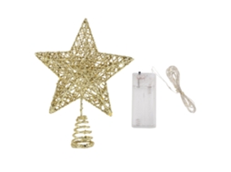 Estrela de topo de árvore de Natal Led, ferro dourado, luz quente | S/MARCA