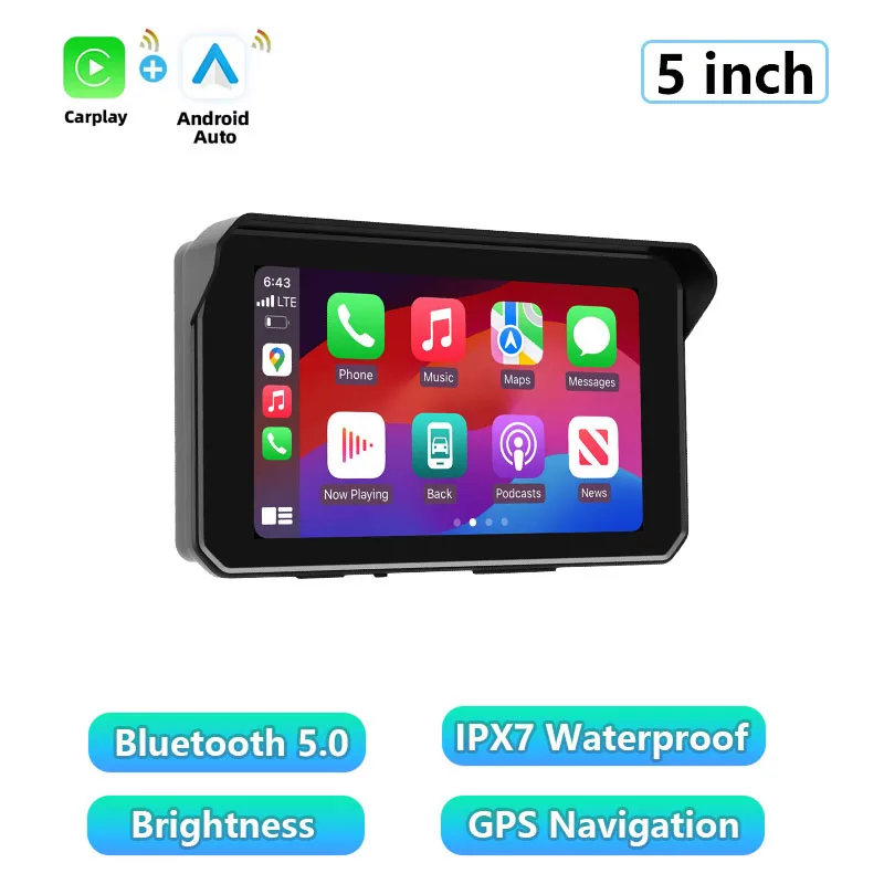 (motorola Carplay) Navegação Para Motocicletas De 5 Polegadas, Bluetooth Duplo Sem Fio, À Prova D'água.