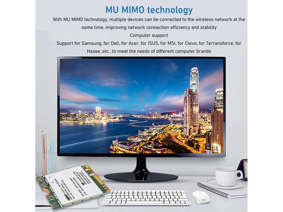 Placa De Rede (wifi6 Dual Band) Rtl8852be M.2 1800mbps Bluetooth Gigabit Para Desktop