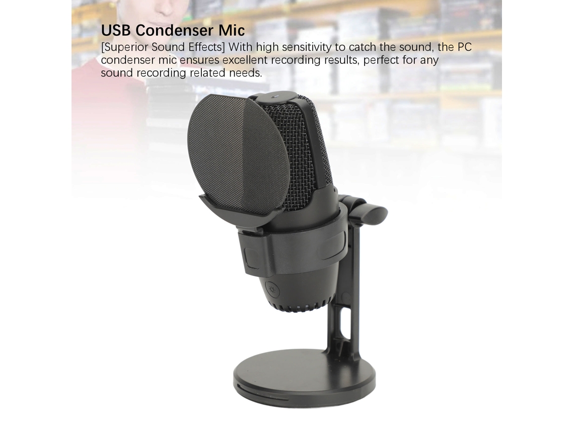 Aetheria microfone Condensador Usb com Luz Rgb Cardioide para Gaming Gravação Transmissão Ao Vivo Pc Preto