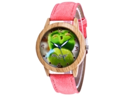 Relógio de Pulso Fashion com Mostrador de Rosto Sorridente Pulseira de Couro Rosa
