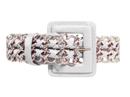 Cinto Feminino Branco De 30 Mm Com Corrente Cromada
