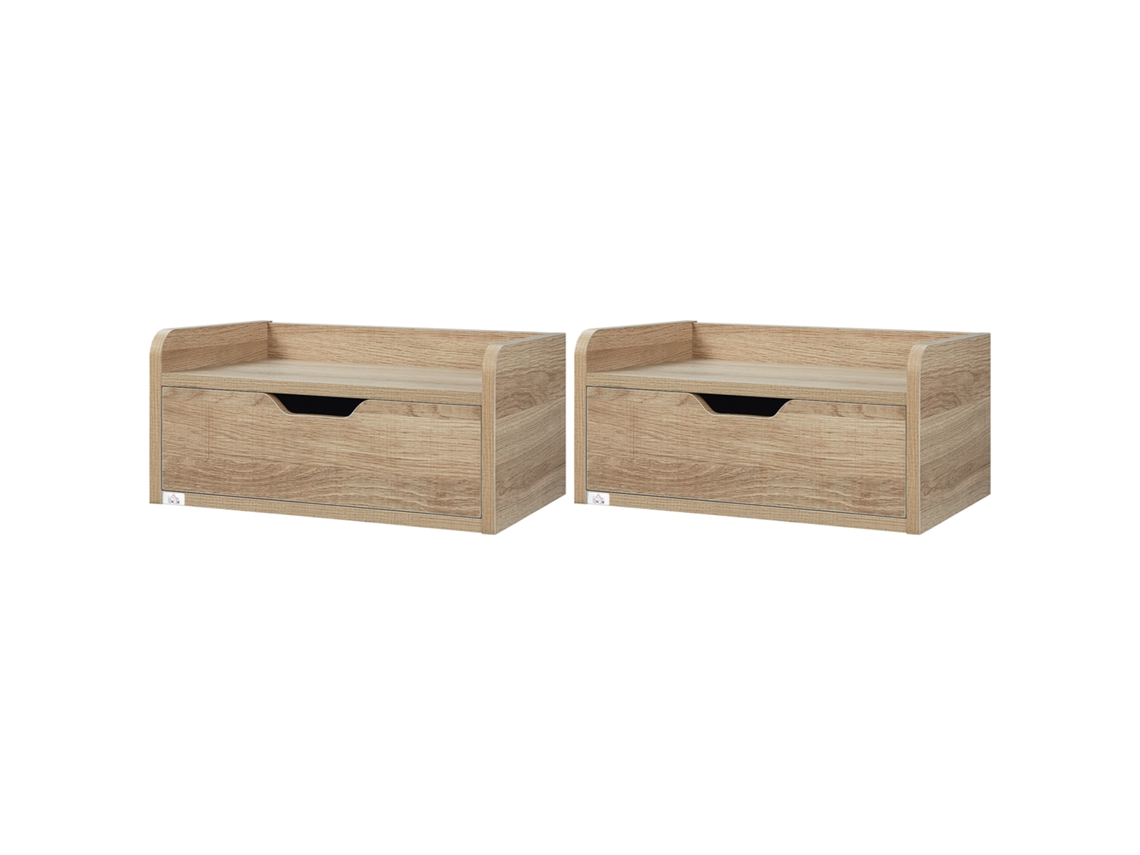 Conjunto De 2 Mesas De Cabeceira Flutuantes De Parede, Com 1 Gaveta Em Madeira Resistente, 40x30x19,5 Cm