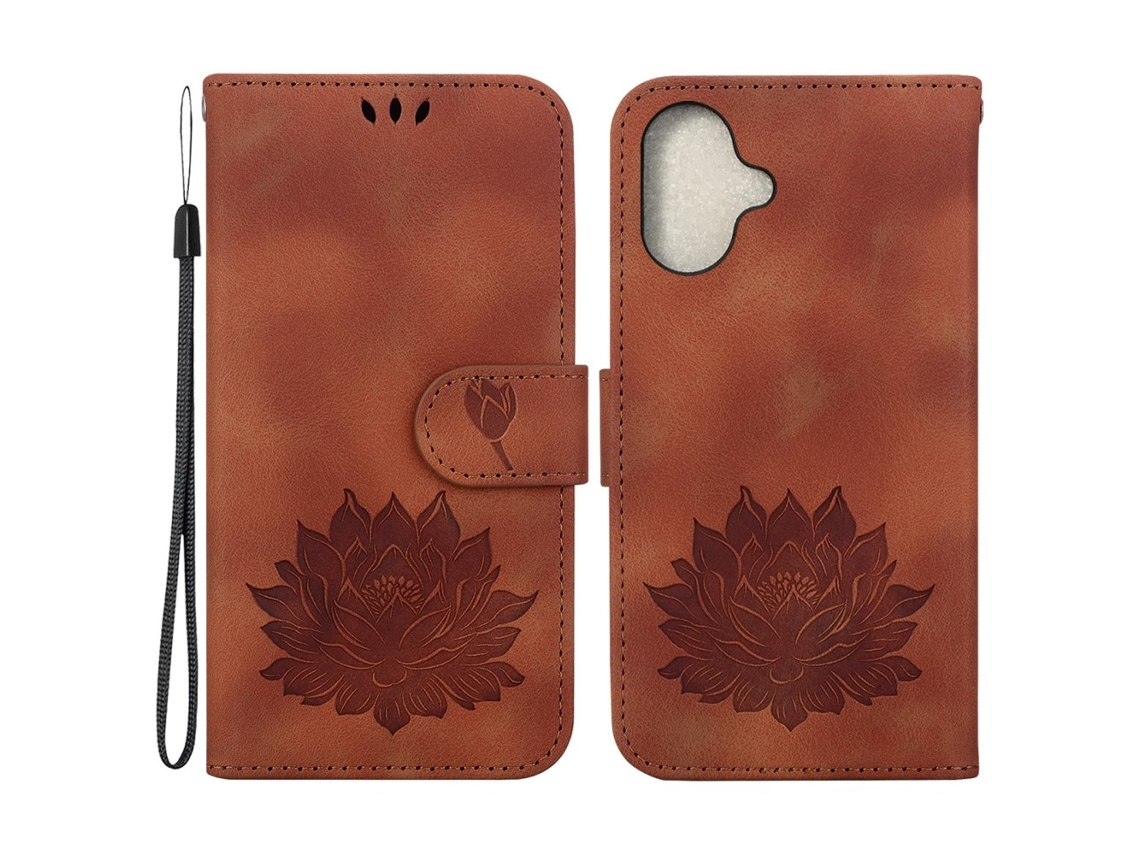 Capa Em Couro Pu, Com Suporte, Para Apple Iphone 16 Plus - Cor Castanho