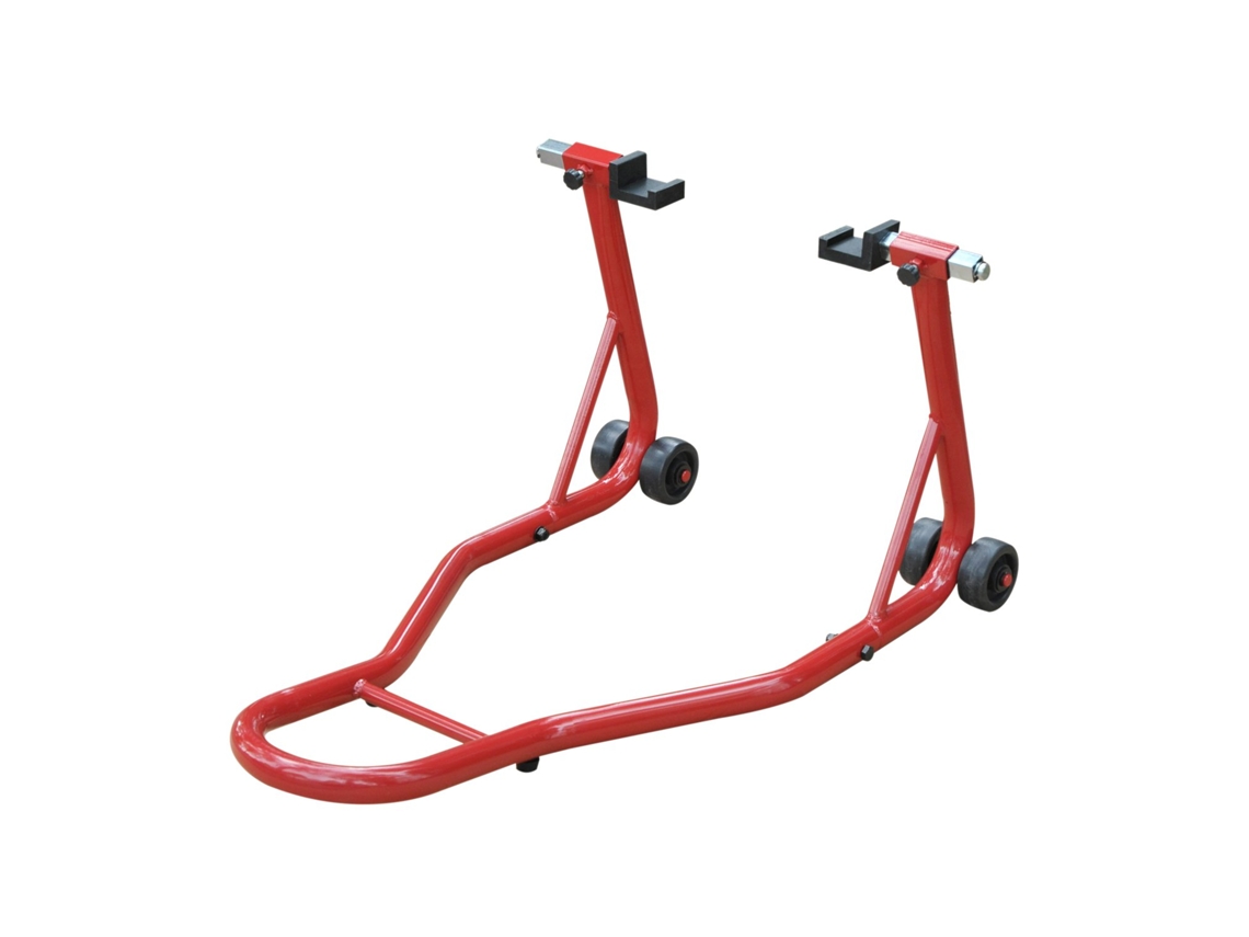 Suporte Traseiro para Motocicleta Elevador de Aço Portátil Universal e Móvel com 2 Garfos e Rodas 80x50x40 Cm Vermelho Ge