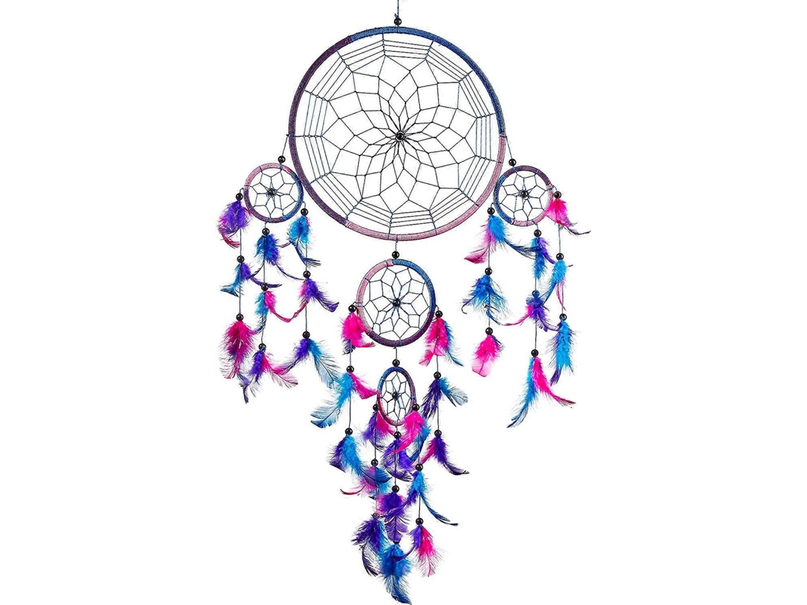 Rebe atrapasueños Grande Azul Real Rosa Morado 22x60cm Artesanal Ético Decoración Bohemia Energía Positiva