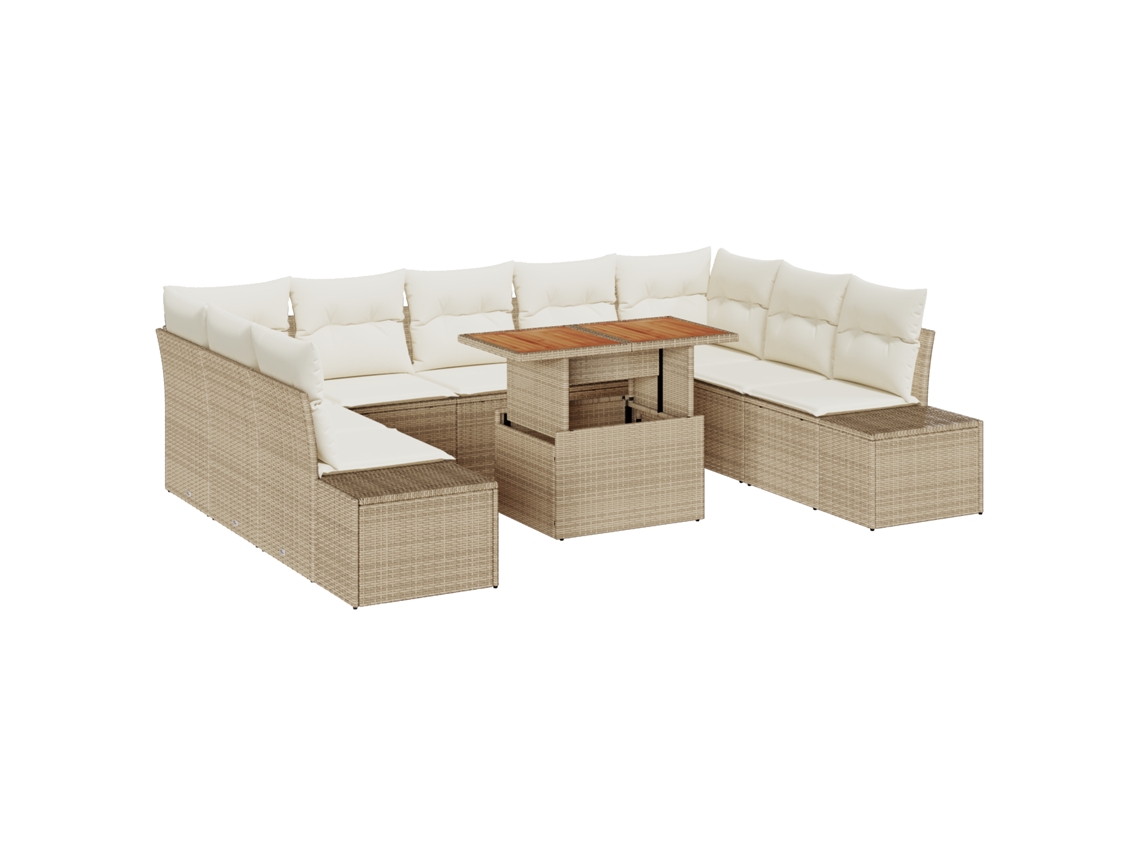 Conjunto 10 Conjunto De Jantar Ao Ar Livre Vidaxl Bege Vime Pe (100 X 55 X 73 Cm)