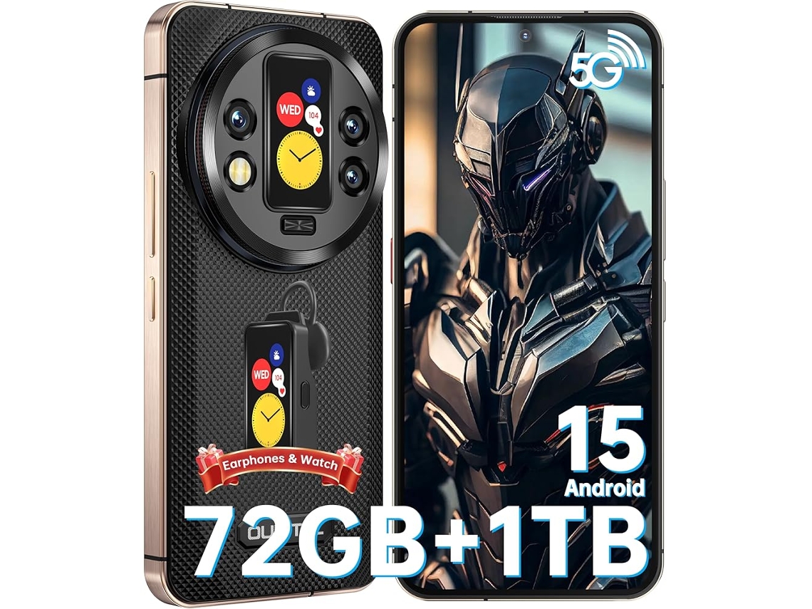 Smartphone OUKITEL WP200 Pro 5G Resistente com Fones de Ouvido Bluetooth, 72 GB + 1 TB, Tela FHD+ de 6,7" 120 Hz, Bateria de 8800 mAh, Câmera de 108 MP, NFC, Android 15, Preto
