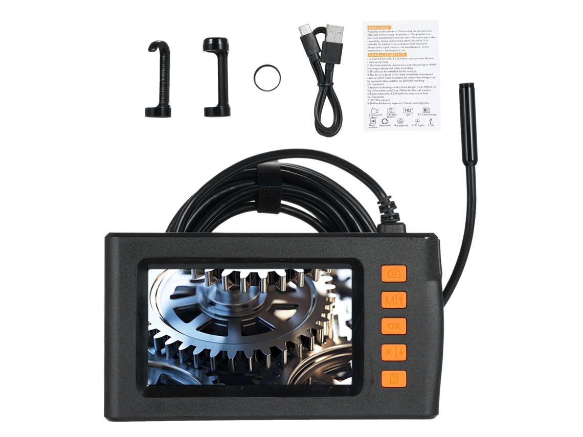 Borescope Endoscópio Industrial Câmera 1080p com Tela Lcd 4.3 Polegadas Lentes Duas Ip67 2m/5m Cabo