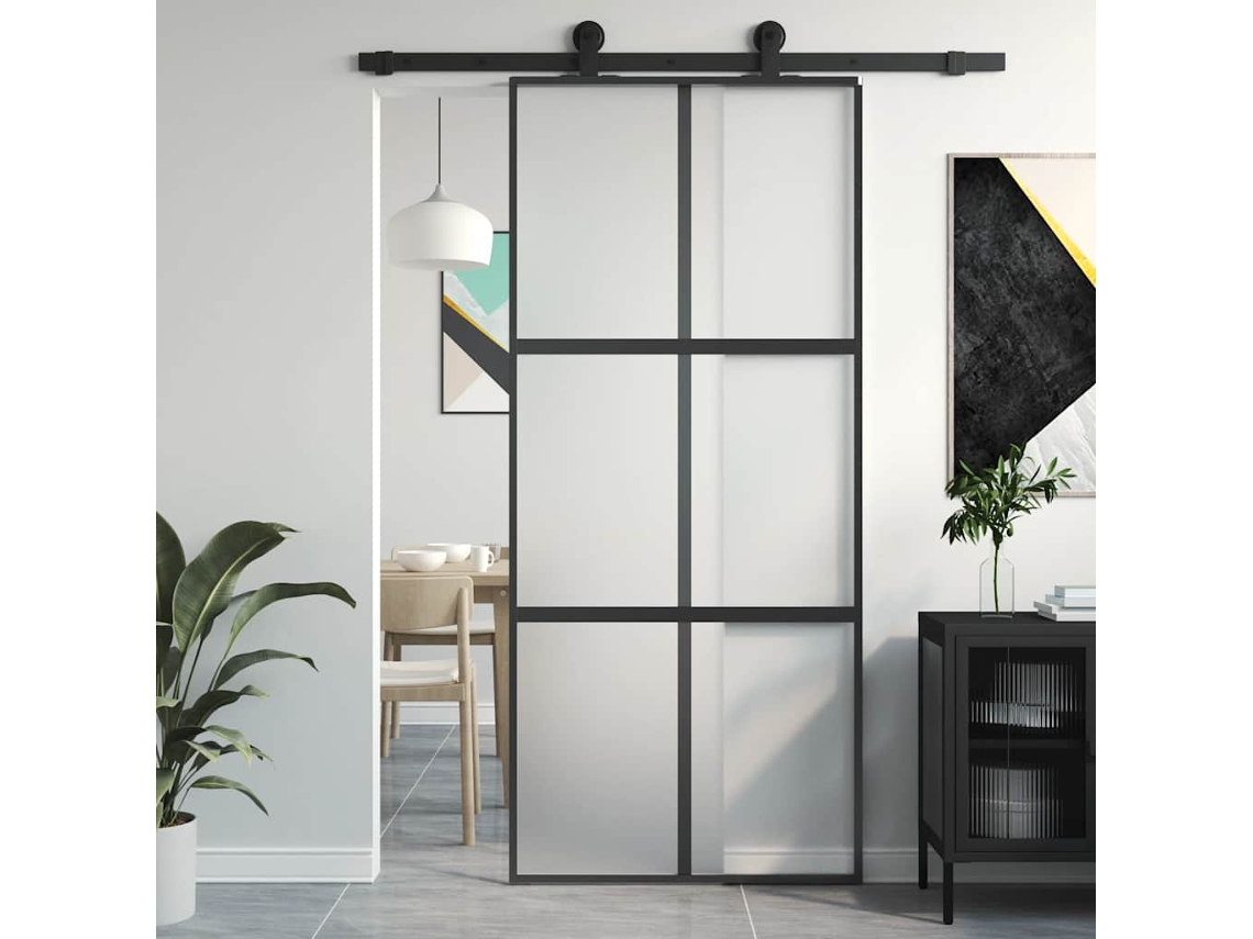 Vidaxl Porta Deslizante 90x205 Cm Vidro Temperado E Alumínio Preto