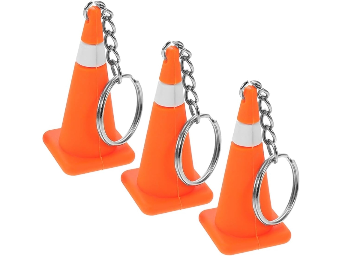 Chaveiros de silicone em formato de cone de trânsito, 3 peças, miniaturas leves.