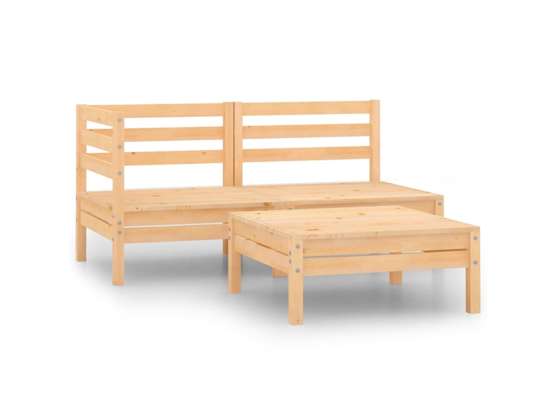 Vidaxl 3 Pcs Conjunto Lounge de Jardim Madeira de Pinho Maciça