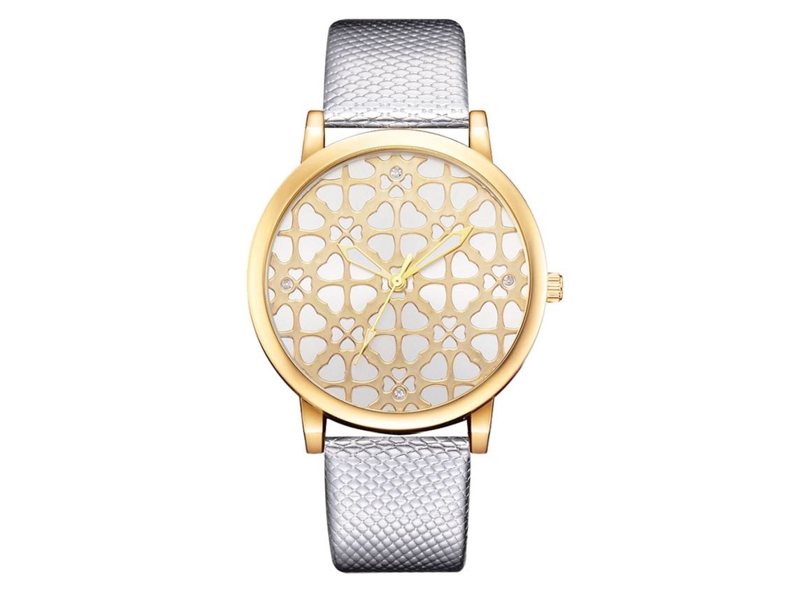 Relógio de Pulso Feminino Fashion com Cinto de Couro Pu e Movimento de Quartzo Prata