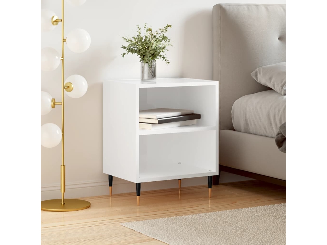 Vidaxl Mesa De Cabeceira Derivados De Madeira Branco Brilhante