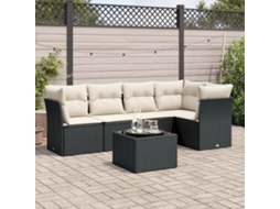 Vidaxl 6 Pcs Conjunto Sofás De Jardim C/ Almofadões Vime Pe Preto