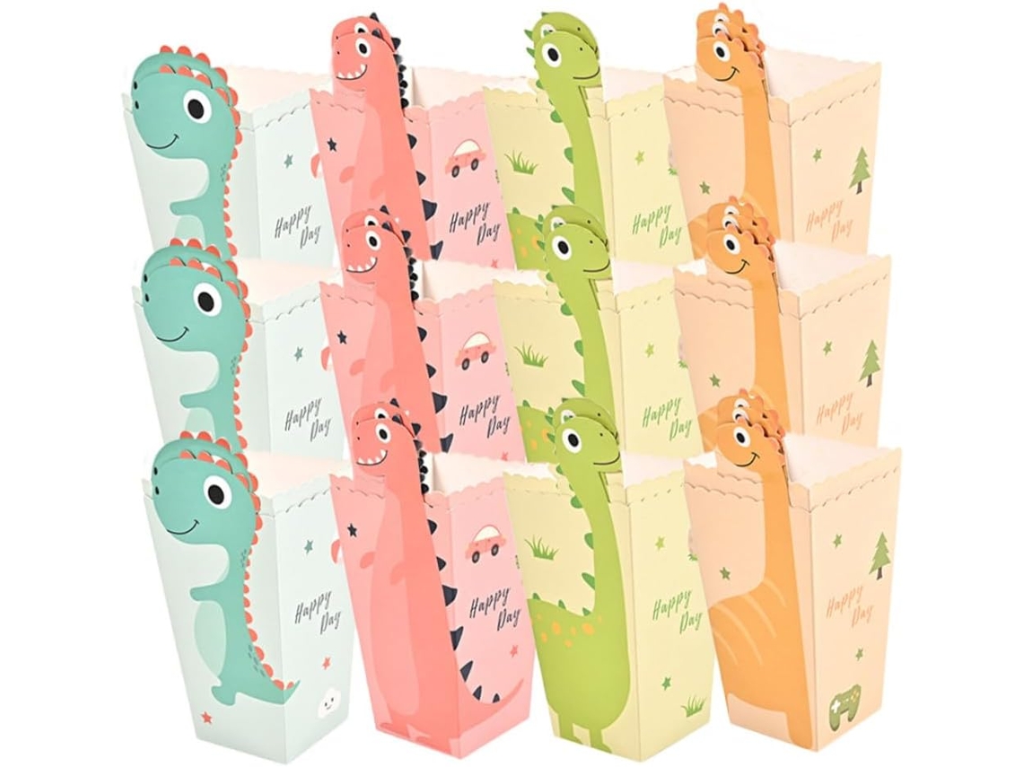 Conjunto De 24 Caixas Papelão Resistentes Para Lanches E Doces Com Estampa Dinossauro Da Abaodam, Ideais Para Festas