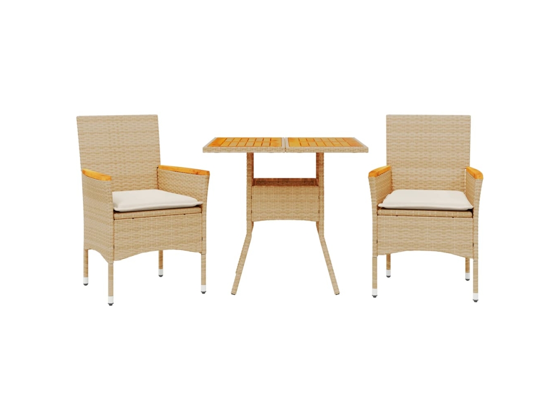 Conjunto de 3 Jantar Jardim com Almofadões Vime Pe/acácia Bege MAISON EXCLUSIVE