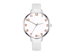 Relógio de Pulso Feminino de Quartzo Clássico com Pulseira de Couro Pu Mostrador Redondo Branco