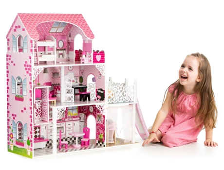 Casa de Bonecas de Madeira com Elevador Xxl e Escorregador ECOTOYS