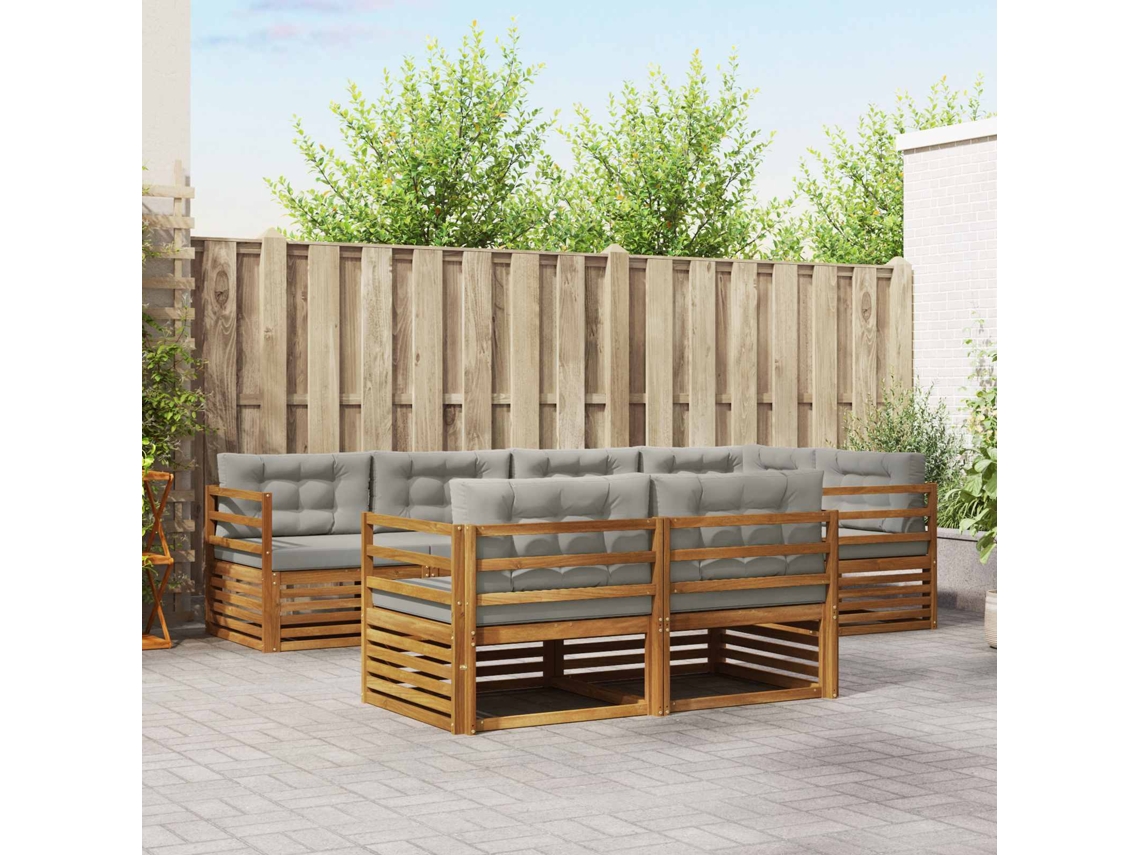 Vidaxl Conjunto De Sofás Para Exterior 7 Pcs Cinza Natural E Claro