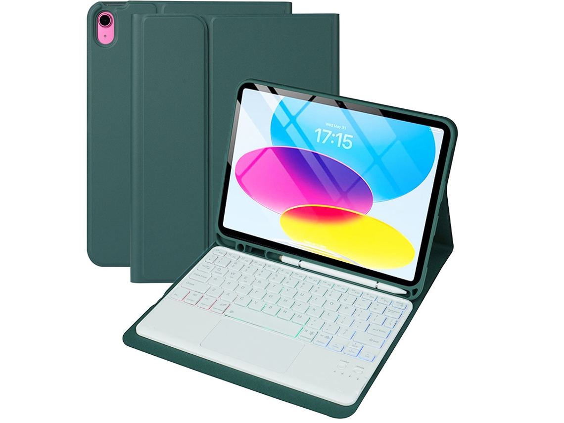 Capa Com Teclado Para Ipad 10th/11tha16 Geração, Retroiluminação Em Cores Do Arco-íris, Teclado Destacável Verde Escuro Hexinyigjly